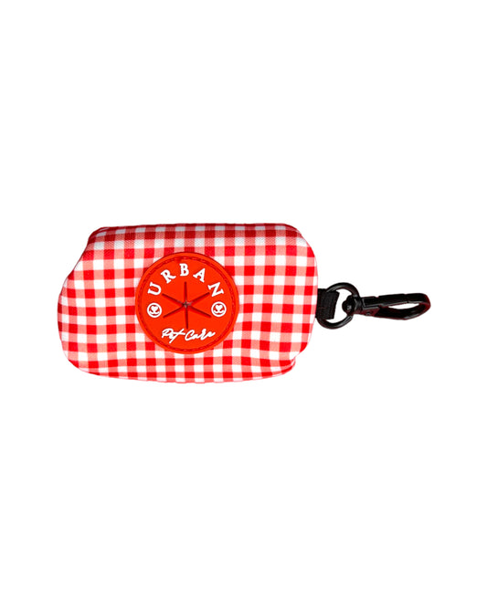 Poop Bag Holder - Crimson Red Gingham Black Zip